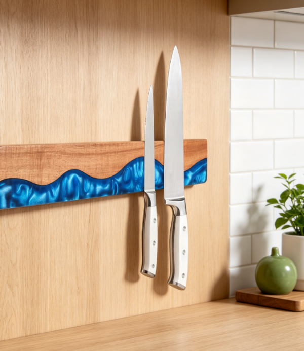 Acacia wood and resin spliced no drill magnetic knife holder